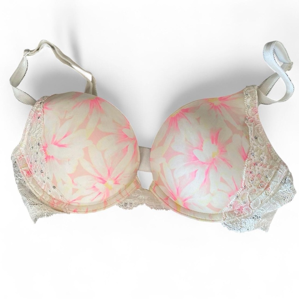 Victoria’s Secret pastel pink cream white yellow floral spring bra lingerie boho